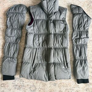 Athleta Gray Puffer Vest with Detachable Sleeves